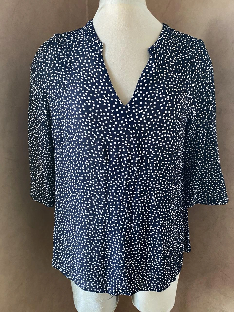 Blouse Sud Express Tornaline T38 bleu marine à pois blancs – fluide 100% viscose